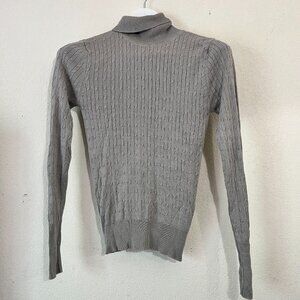 Perlita Knit Womens Medium Gray Silk Cable-Knit Turtleneck Sweater Long Sleeve